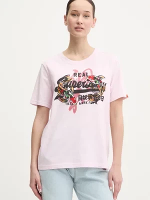 Superdry t-shirt bawełniany damski kolor różowy W1011627A-9HQ