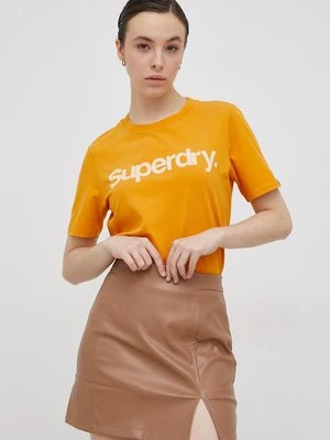 Superdry T-shirt bawełniany kolor pomarańczowy