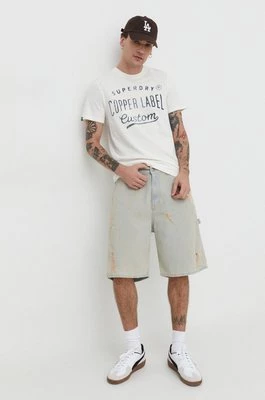 Superdry t-shirt bawełniany męski kolor beżowy z nadrukiem