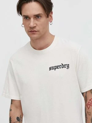 Superdry t-shirt bawełniany męski kolor beżowy z nadrukiem