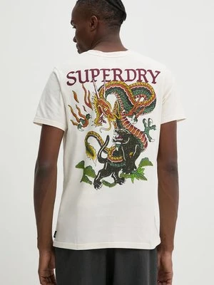 Superdry t-shirt bawełniany męski kolor beżowy z nadrukiem M1012012A-22C