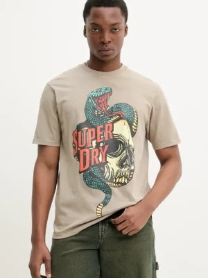 Superdry t-shirt bawełniany męski kolor beżowy z nadrukiem M1012125A-1VV