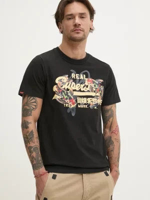 Superdry t-shirt bawełniany męski kolor czarny z nadrukiem M1012111A-02A