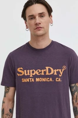 Superdry t-shirt bawełniany męski kolor fioletowy z nadrukiem