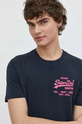 Superdry t-shirt bawełniany męski kolor granatowy z aplikacjąCHEAPER