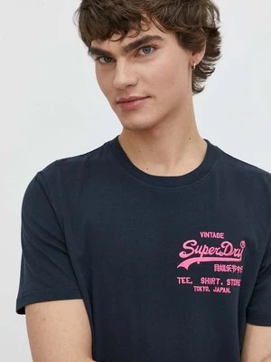 Superdry t-shirt bawełniany męski kolor granatowy z aplikacją