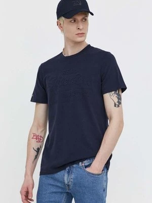 Superdry t-shirt bawełniany męski kolor granatowy z aplikacją