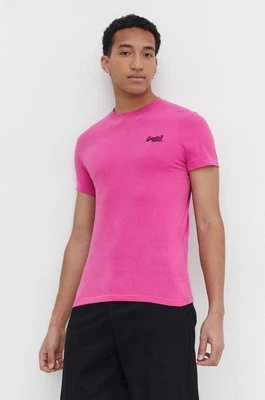 Superdry t-shirt bawełniany męski kolor różowy z aplikacjąCHEAPER