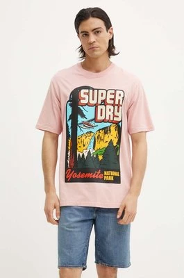 Superdry t-shirt bawełniany męski kolor różowy z nadrukiem M1012187A-MDM