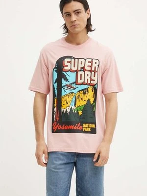 Superdry t-shirt bawełniany męski kolor różowy z nadrukiem M1012187A-MDM