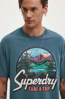 Superdry t-shirt bawełniany męski kolor turkusowy z nadrukiem M1012187A-1XJ