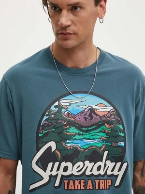 Superdry t-shirt bawełniany męski kolor turkusowy z nadrukiem M1012187A-1XJ