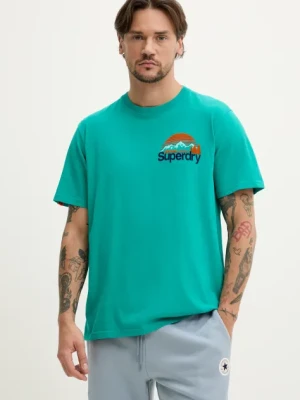 Superdry t-shirt bawełniany męski kolor zielony z aplikacją M1012175A-8JY