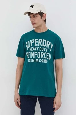 Superdry t-shirt bawełniany męski kolor zielony z nadrukiem