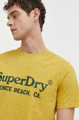 Superdry t-shirt bawełniany męski kolor żółty z nadrukiem