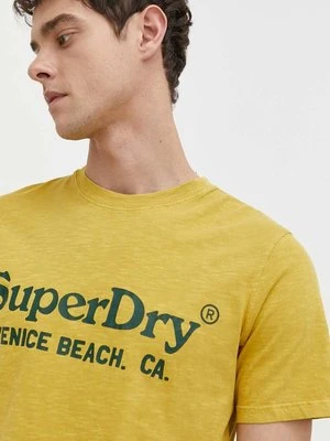 Superdry t-shirt bawełniany męski kolor żółty z nadrukiem