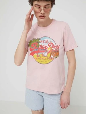 Superdry t-shirt damski kolor różowy