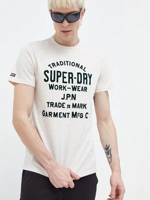 Superdry t-shirt męski kolor beżowy z nadrukiem