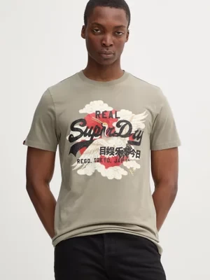 Superdry t-shirt męski kolor zielony z nadrukiem M1012111A-1KH