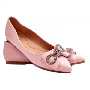 Sweet Shoes Eleganckie Baleriny Z Kokardą I Dżetami Różowe One Time