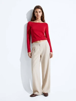 Sweter 100% bawełna z dekoltem łódką czerwony - Teen - MANGO TEEN