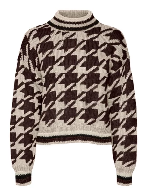 Vero Moda Sweter "Alecia" w kolorze beżowo-brązowym ze wzorem rozmiar: L