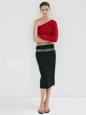 Sweter asymetryczny z dzianiny czerwony - Kobieta - - MANGO