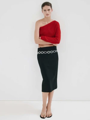 Sweter asymetryczny z dzianiny czerwony - Kobieta - - MANGO