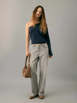 Sweter asymetryczny z dzianiny granatowy - Teen - - MANGO TEEN