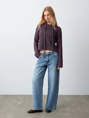 Sweter ażurowa dzianina purpurowy - Teen - - MANGO TEEN