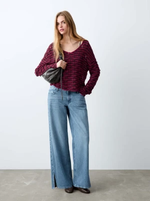 Sweter ażurowa dzianina wiśniowy - Teen - - MANGO TEEN