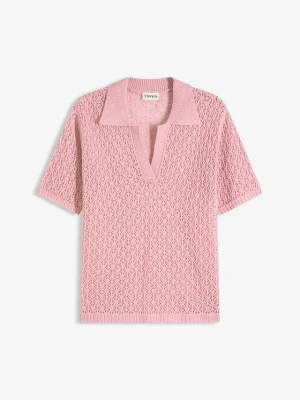 Sweter ażurowy BonPrix różowy