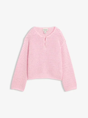 Sweter ażurowy oversize, o kroju pudełkowym BonPrix różowy