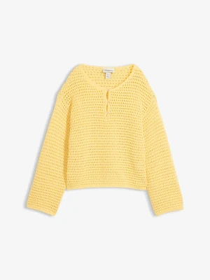 Sweter ażurowy oversize, o kroju pudełkowym BonPrix żółty