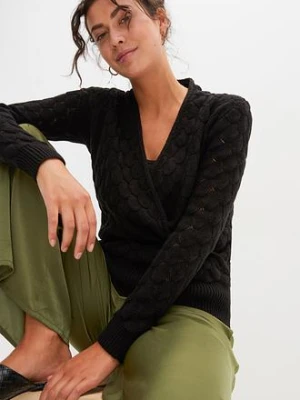 Sweter ażurowy w optyce kopertowego bonprix