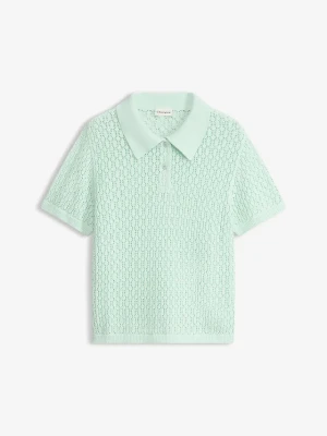 Sweter ażurowy z czystej bawełny BonPrix zielony