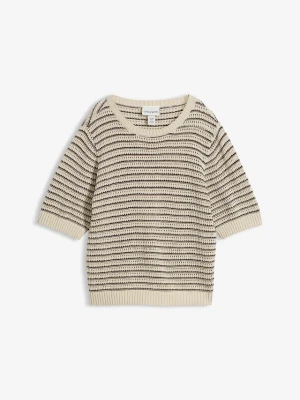 Sweter ażurowy z domieszką lnu BonPrix beżowy