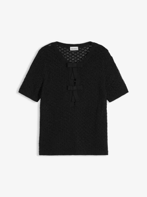 Sweter ażurowy z mieszanki bawełny BonPrix czarny