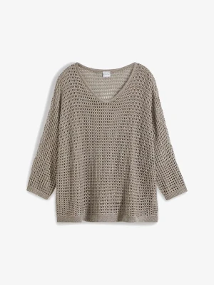 Sweter ażurowy z mieszanki wiskozy BonPrix brązowy
