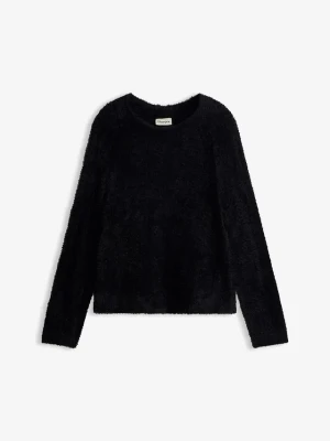 Sweter ażurowy z przędzy piórkowej BonPrix czarny