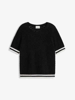 Sweter ażurowy z przędzy piórkowej BonPrix czarny