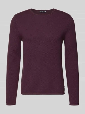 Sweter basic z dzianiny z okrągłym dekoltem i zwiniętymi brzegami REVIEW
