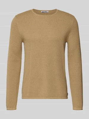 Sweter basic z dzianiny z okrągłym dekoltem i zwiniętymi brzegami REVIEW
