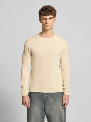 Sweter basic z dzianiny z okrągłym dekoltem i zwiniętymi brzegami REVIEW