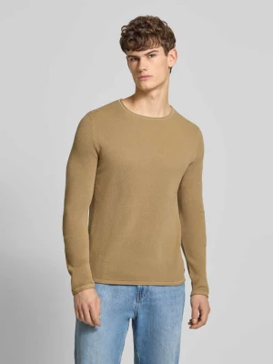 Sweter basic z dzianiny z okrągłym dekoltem i zwiniętymi brzegami REVIEW