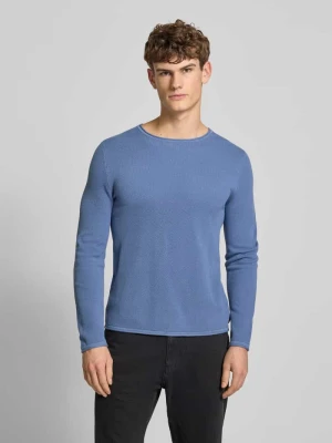 Sweter basic z dzianiny z okrągłym dekoltem i zwiniętymi brzegami REVIEW