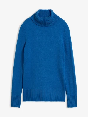 Sweter basic z golfem BonPrix niebieski