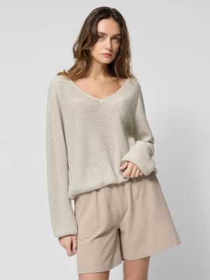 Sweter bawełniany damski - kremowy OUTHORN