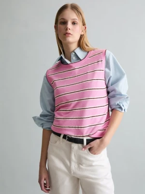 Sweter bez rękawów z dzianiny regular Marc O'Polo růžová