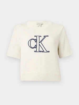 T-shirt z nadrukiem Calvin Klein Jeans mleczny